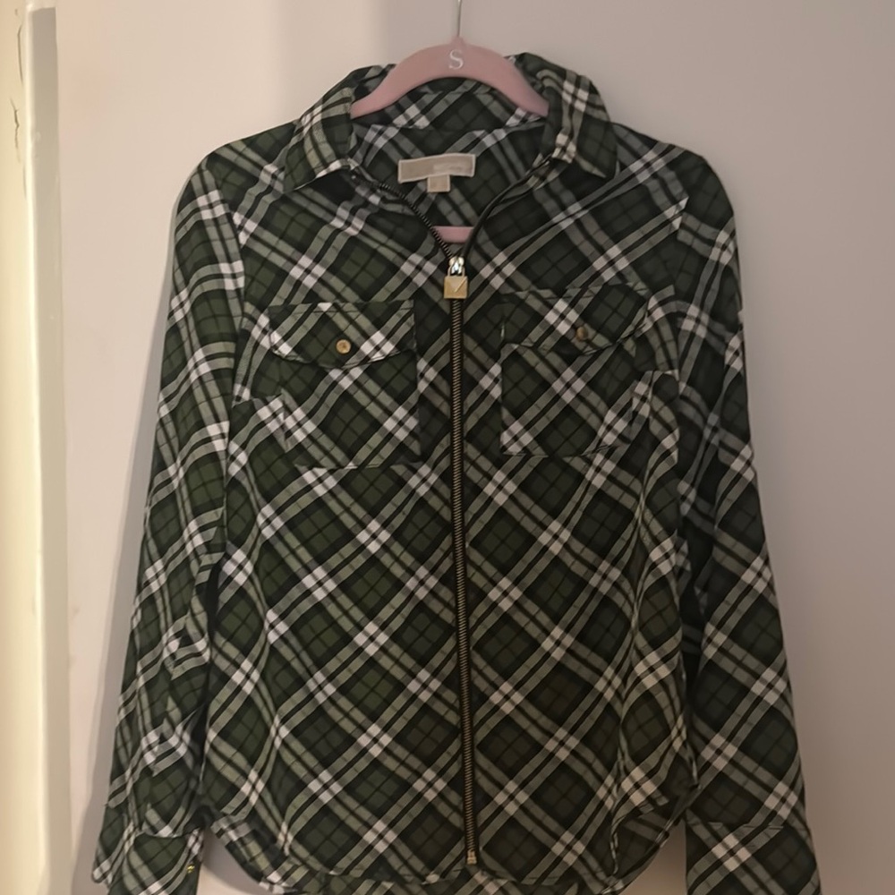 Michaels Green Plaid Zip-Up Shirt